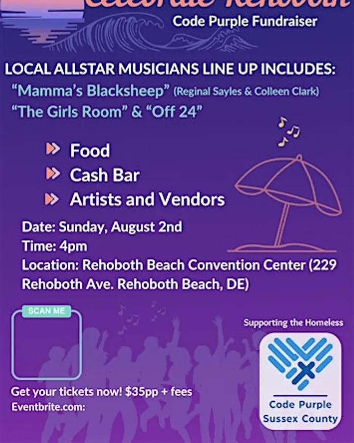 Celebrate Rehoboth - CODE PURPLE HOMELESS PROGRAM FUNDRAISER